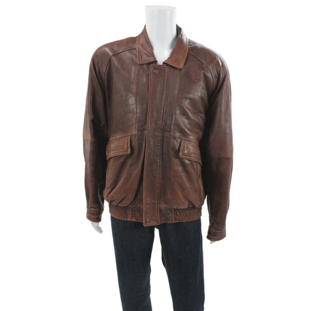 Georgetown Leather Design Mens Leather Bomber Jacket Brown Snap Size XL